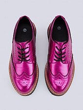 economico Scarpe oxford da donna-scarpe brogue oxford rosa metallizzato da donna con punta a coda di rondine, scarpe casual eleganti con lacci per feste ed eventi di moda