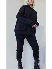 cheap Women&#039;s Tracksuit-Comfry Fleece Women&#039;s Sweatshirt Hoodie Warm Long Sleeve Hooded Black Spring Fall