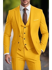 preiswerte Anzüge-Herren Hochzeit Party-Abendmode Anzüge Gekerbtes Revers Burgunderrot Dunkelgrün Mode Geschäftlich Einfarbig Standard Passform 3-teilig Einreihige Zwei-Knopf-Jacke