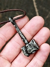 tanie Biżuteria męska-męski wiking naszyjnik z młotem thora – rustykalny żelazny amulet ze sznurkiem