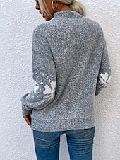 voordelige Grafische patronen en details-dames trui gebreide sneeuwvlok trui heathered blauw winter warm lange mouw oversized gezellig ronde hals casual vakantie ski loungewear multi-size kleding kleding