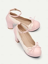 billiga 1950-talet-vintage tvåfärgade chunky klackar för kvinnor med ankelrem och rosettdetalj – skor i retrostil för speciella tillfällen