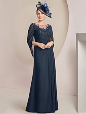 economico Lunghezza del pavimento-Abito Sheath Madre della Sposa Abito Elegante Collo Gioiello Lunghezza Piena Chiffon Manica Mezza con Pizzo Drappeggiato Laterale a Colore Solido taglia personalizzata gratuita