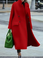 preiswerte Wintermäntel-Damen Wintermantel Mantel Umhang / Umhänge Windundurchlässig warm halten Tasche Brautkleider schlicht Streetstyle Glatt Urlaub Arbeit Strasse Freizeitskleidung Einreihiger Verschluss Umlegekragen