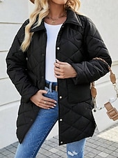 billiga Jackor-Dam Tunika Ensfärgat Ledigt Långärmad Tröjkrage Vanliga toppar Dagligen Lappverk Knappar Svart Höst Vinter