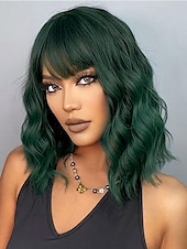 baratos Perucas Sintéticas sem Touca-peruca com franja perucas curtas onduladas para mulheres comprimento dos ombros perucas bob encaracolado perucas sintéticas resistentes ao calor para cosplay de halloween uso diário para festas