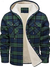 economico Giubbotti e cappotti da uomo-Per uomo Giacca da camicia Giacca con cappuccio Shacket Giacca in pile di flanella Esterno Da tutti i giorni Caldo Tasche Con cappuccio Autunno Inverno Scozzese a quadri Di tendenza Streetwear Bavero