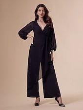 זול Jumpsuits-סרבל א-סימטרי עמוק עם רגליים רחבות