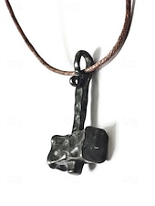 tanie Biżuteria męska-męski wiking naszyjnik z młotem thora – rustykalny żelazny amulet ze sznurkiem
