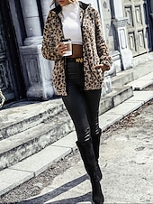 billige hettegenser jakke-Dame Fleece-jakke Teddyfrakk Hettegenser Hold Varm Pustende Glidelås Lomme Fleece Lined Fritid Leopard Feriereise Gate Dagligdagstøy Ut på byen Glidelås Normal Hettegenser Normal Langermet Yttertøy