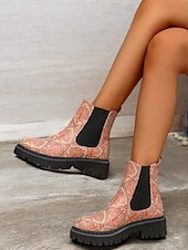 preiswerte Chelsea -Stiefel-mehrfarbige Chelsea-Stiefel im Patchwork-Stil für Damen – moderne dicke Sohle mit elastischen Seiteneinsätzen für Retro- und Casual-Styling
