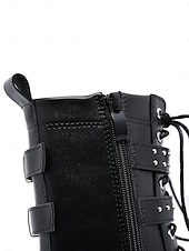 tanie Buty bojowe-damskie czarne buty bojowe na platformie z paskami z ćwiekami i klamrami, punkowe buty motocyklowe w stylu gotyckim do cosplayu i streetwearu