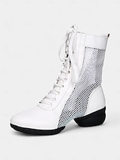 cheap Dance Boots-Women&#039;s Red Lace-Up Dance Boots with Mesh Panels and Low Heel, Ideal for Jazz, Ballroom, and Latin Dance Performances