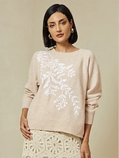 abordables pull pour femme-pull en laine mélangée brodé en tricot