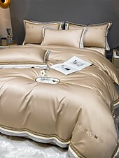 baratos Coleção de elite-Conjunto de cama com capa de edredom de 4 peças, 100% algodão orgânico, tecido macio e respirável, inclui capa de edredom e fronhas para um sono confortável