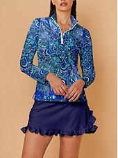 billiga Kvinnors golfkläder-Dam Vandringspolotröja Blå Långärmad Överdelar Golfkläder för damer Kläder Outfits Bär kläder