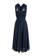 abordables Robes pour invitées de mariage-Robes de Mariage Invité A-Line Robe Élégante Formelle Fête de Mariage Longueur Thé Sans Manches Une Épaule Invité de Mariage Automne Chiffon avec Fronces 2025