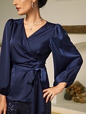 μπλούζα σατέν μασίφ casual juliet μανίκι γραβάτα μπροστά Χαμηλού Κόστους Μπλούζες & Πουκάμισα-μπλούζα σατέν μασίφ casual juliet μανίκι γραβάτα μπροστά