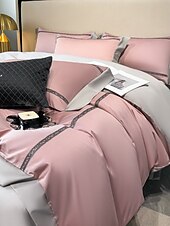 baratos Coleção de elite-Conjunto de cama com capa de edredom de 4 peças, 100% algodão orgânico, tecido macio e respirável, inclui capa de edredom e fronhas para um sono confortável