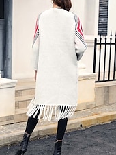 abordables Cardigans et vêtements d&#039;extérieur-Femme Gilet Cardigan Mode du quotidien Géométrique Ouvrir le devant Franges manche longue Hauts longs Tricoter Extérieur Sortie Fin de semaine Noir Chameau Automne Hiver