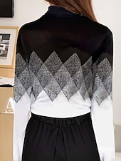 economico T-shirt a righe e geometrico-T-shirt tunica donne geometrica elegante maniche lunghe maniche a bolla asimmetrica quotidiana nero bianco rosa rosa polverosa autunno inverno