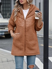 preiswerte Wintermäntel-Damen Fleecejacke Teddy-Mantel Hoodie Jacke warm halten Atmungsaktiv Zip Tasche Innenfutter aus Fleece Brautkleider schlicht Glatt Urlaub Strasse Freizeitskleidung Ausgehen Reisverschluss Standard