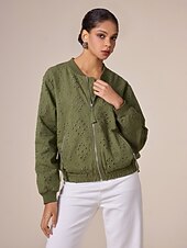 ieftine jachete-Jachetă bomber cu fermoar brodat 100% bumbac, cu gâtul uniform