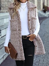 Women's Winter Coat Coat Warm Buttons Casual Street Style Solid Color Vacation Work Daily Wear Single Breasted Turndown Loose Fit Long Sleeve Outerwear Light Pink Black Khaki Fall Winter 7