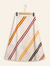 abordables jupe femme-jupe midi décontractée à rayures multicolores en satin