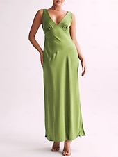 abordables Robes pour invitées de mariage-Robe Invitée de Mariage Fourreau Élégante Robe Formelle Cravate Noire Longueur Maxi Sans Manches Col V Charmeuse Dos Nu avec Croisé 2025