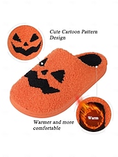 abordables Pour les femmes-Chaussons en polaire confortables sur le thème d&#039;Halloween pour femmes avec des motifs de citrouille et de crâne - chaussures d&#039;intérieur amusantes pour les fêtes d&#039;automne et d&#039;Halloween