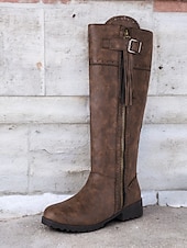 tanie Buty modowe-damskie niebieskie, zamszowe buty do kolan z bocznym zamkiem i frędzlami, styl vintage na jesień i zimę