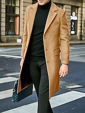 cheap Men&#039;s Trench Coat-Male Overcoat Coat Trench Coat Daily Wear Buckle Fall &amp; Winter Solid / Plain Color Leisure Lapel Long Camel Black Gray Jacket