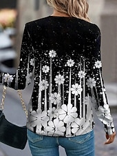 cheap Floral tee-Women&#039;s Tunic T Shirt Fashion Casual Print Long Sleeve Regular Tops V Neck Daily White Spring Fall