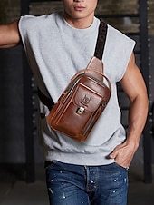 cheap Men&#039;s Bags-Men&#039;s Brown Leather Crossbody Sling Bag with Multiple Compartments and Adjustable Strap, Ideal for Travel and Daily Use