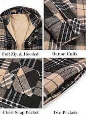 preiswerte Herrenjacken &amp; Herrenmäntel-Herren Hemdjacke Kapuzenjacke Shacket Flanell-Fleecejacke Täglich Urlaub warm Mit Kapuze Herbst Winter Schottenstoff Kariert Modisch Strassenmode Kargen Standard Schwarz Dunkelrot Hellgrün Rote Blau