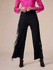 abordables Pantalons-pantalon large en coton à pompons noirs