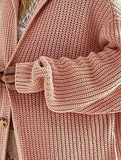 お買い得  カーディガン＆アウター-女性用 カーディガン オフィス ベーシック 純色 分厚い オープンフロント ニット 長袖 ロングトップス ニット ワーク ピンク カーキ色 秋 冬