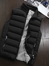 preiswerte Men&#039;s Vest-Herren Puffer Weste Weste Täglich Verabredung Urlaub Modisch Brautkleider schlicht Herbst Winter Tasche Polyester warm halten Komfortabel Glatt Gesteppt Reisverschluss Ständer Regular Fit Schwarz