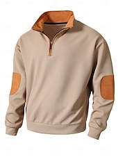 Men's Sweatshirt Waffle Sweatshirt Quarter Zip Sweatshirt Black Army Green Brown Khaki Dark Gray Half Zip Color Block Patchwork Sports & Outdoor Daily Holiday Polyester Streetwear Basic Casual Spring 17
