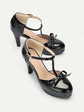 abordables Années 1950-Escarpins rétro à talons hauts et brides en T pour femmes avec nœud et boucle – chaussures de style vintage classiques pour mariages, fêtes et événements officiels