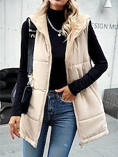 preiswerte Puffers &amp; Parka-Damen Fleecejacke Fleece-Weste Teddy-Mantel warm halten Atmungsaktiv Zip Tasche Innenfutter aus Fleece Brautkleider schlicht Glatt Urlaub Strasse Freizeitskleidung Ausgehen Reisverschluss Standard