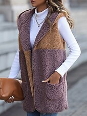 preiswerte Puffers &amp; Parka-Damen Fleecejacke Fleece-Weste Teddy-Mantel warm halten Atmungsaktiv Patchwork Tasche Innenfutter aus Fleece Brautkleider schlicht Farbblock Urlaub Strasse Freizeitskleidung Ausgehen Öffnung vorne