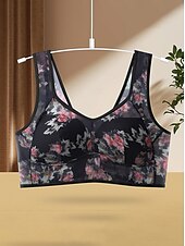 baratos Sutiãs-sutiã feminino de malha com estampa floral sutiã gráfico sem aro sem enchimento cobertura total sutiã moldado sólido para o dia a dia roupas para casa