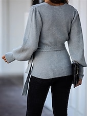 economico Cardigan e capispalla-Per donna Felpa Elegante Di tendenza Giornaliero Tinta unica A coste A V Lavorato a maglia Manica a lanterna Manica lunga Top regolari Maglia Ufficio Nero Beige Autunno Inverno