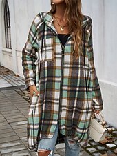 abordables Manteaux Trench-Veste à capuche Femme Extérieur Plein Air Usage quotidien mode Décontractées Avec poches Full Zip Imprimer Longue Manteau Rouge Marron Vert Automne Hiver fermeture Éclair Sweat à capuche Standard S M