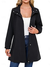 cheap Jackets-Women&#039;s Casual Jacket Work Zipper Solid Color Windproof Fashion Loose Fit Outerwear Long Sleeve Fall Black S
