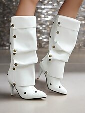 olcso Slouch Boots-sokoldalú női fekete műbőr magassarkú kabrió csizma gombos részlettel – 2 az 1-ben enyhe vagy elegáns térdig érő dizájn hétköznapi és formális alkalmakra