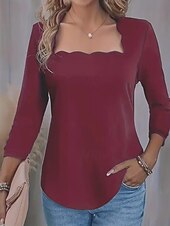 cheap Plain tee-Women&#039;s T Shirt Stylish Solid Color Long Sleeve Regular Tops Square Neck Daily Black Spring &amp;  Fall
