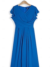 abordables Robe de cocktail-Robe Portefeuille Robe Trapèze Femme Robe mi-longue Ruché A Volants Mariage Soirée Elégant Grande occasion Col V Standard Bleu Vert S M L XL 2XL